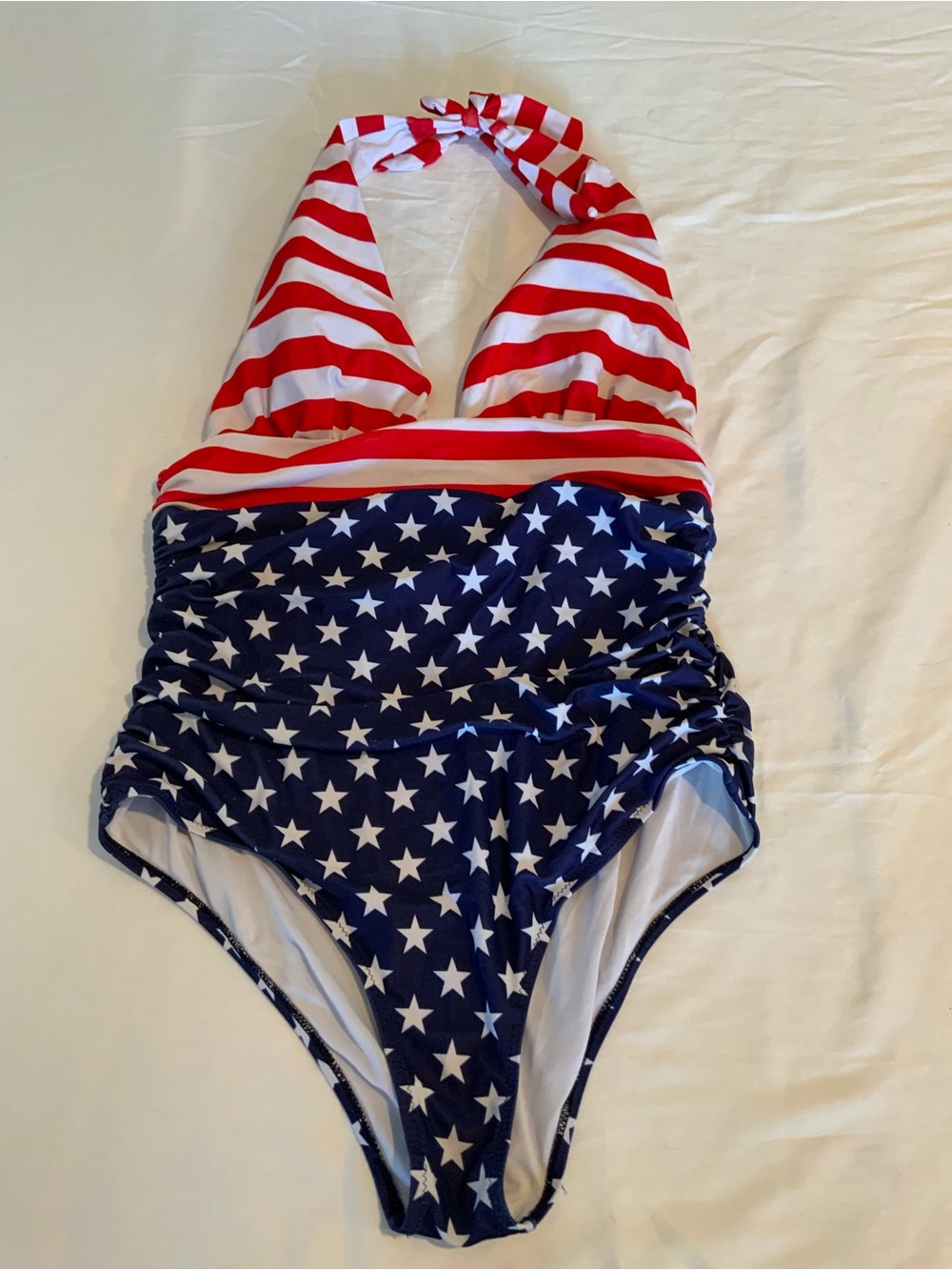 Red, White & Blue Stars Halter One-Piece Swimsuit